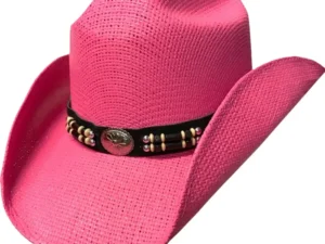 Junior Hot Pink Straw Kids Cowboy hat with beaded concho hat band