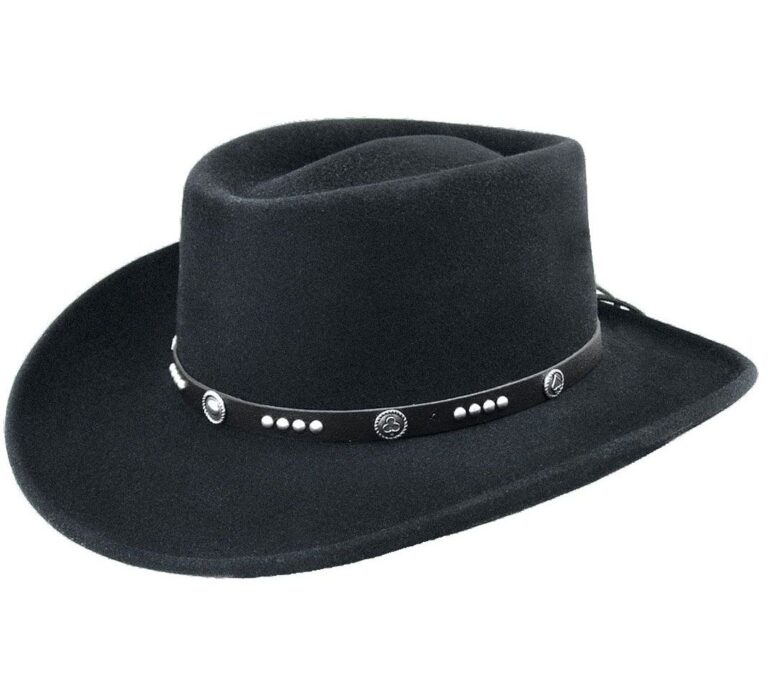 A Joker black wool Bailey USA MADE Cowboy hat with studs on the brim.