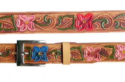 Tan Flower Print Leather Western Belt