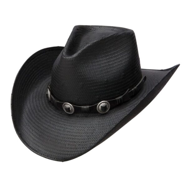 A "With the Band" Charlie 1 Horse Black Straw cowboy hat on a white background.