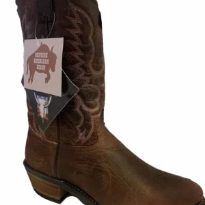 Mens USA Made Antique Brown Bison Leather Cowboy boots made of bison leathe