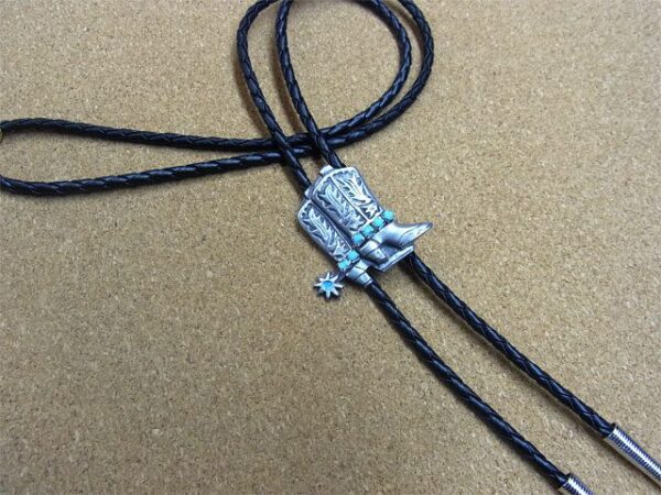 Silver Double Cowboy Boots Turquoise Bolo Tie