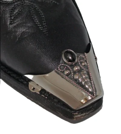 XL Black Onyx Silver Cowboy boot tips <li>Alpaca Silver</li> <li>Onyx stone</li> <li>snip or X toe</li> <li>XL Tips</li> •