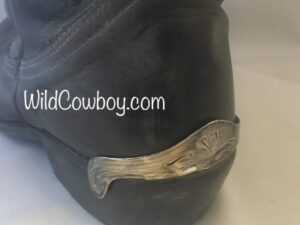 Laser Etched Antique Silver Cowboy Boot Heel Guards