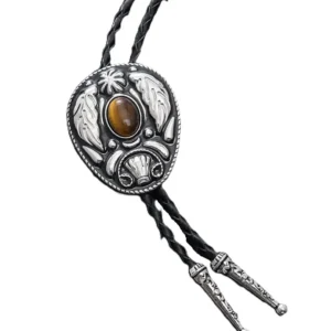 silver leaf tiger eye bolo tie