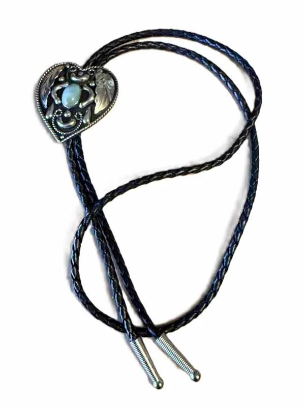 Heart Shaped Silver Bolo Tie - Turquoise Stone 3 Heart Shaped Silver Bolo Tie - Turquoise Stone
