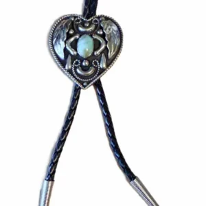 Heart Shaped Silver Bolo Tie - Turquoise Stone