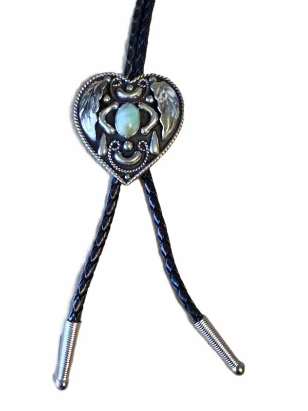 Heart Shaped Silver Bolo Tie - Turquoise Stone 1 Heart Shaped Silver Bolo Tie - Turquoise Stone
