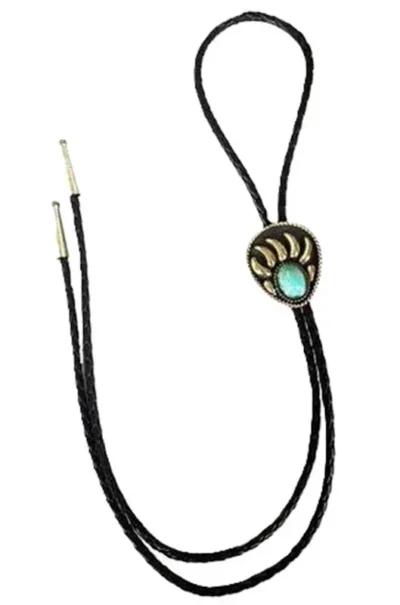 silver western bolo tie string with bear claw