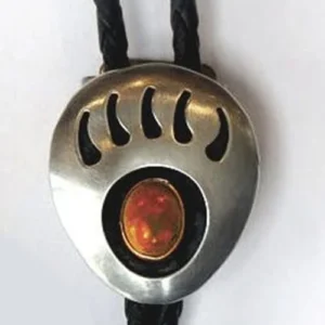 Silver Bear Claw Tiger Eye Bolo Tie