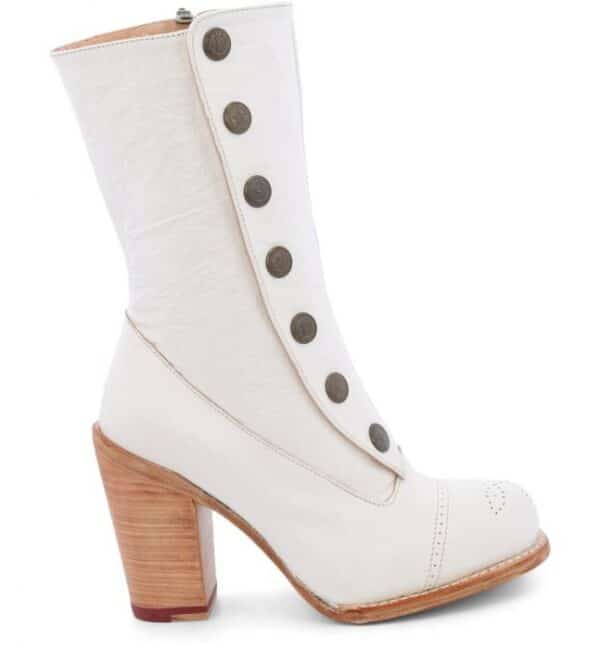 Amelia Off White Leather Button Snap Womens Zip Granny Boots.