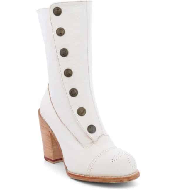Amelia Off White Leather Button Snap Womens Zip Granny Boots