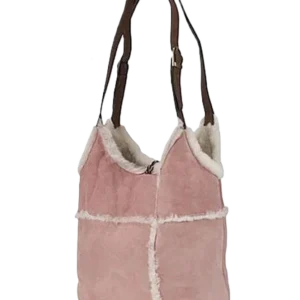 pink suede shearling handbag