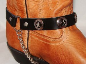 A Western Star Leather Cowboy Boot Chains with a chain and stars on it.
