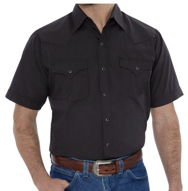 Mens Short Sleeve Pearl Snap Black Western Shirt Image