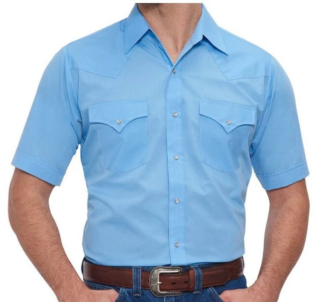 Mens Pearl Snap Light Blue Short Sleeve Western Shirt