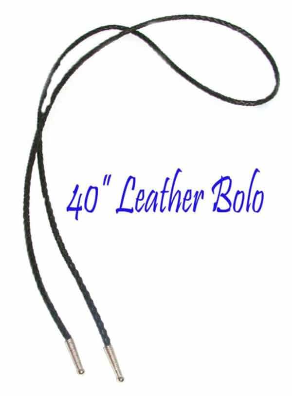 40" Black leather Bolo tie String with the words 40' leather bolo.