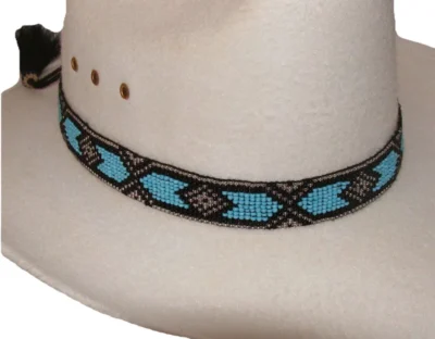 Turquoise beaded cowboy hat band with horse hair tassels