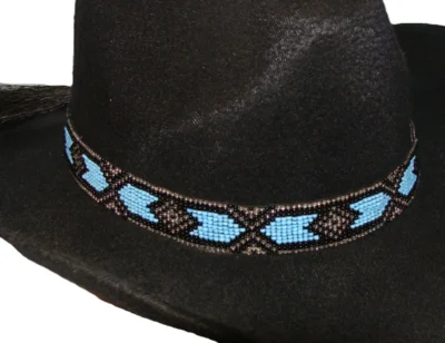 Turquoise beaded cowboy hat band with horse hair tassels