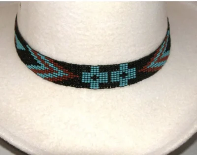 Turquoise Firebird Hand Beaded Horse Hair Tassel Hat Band