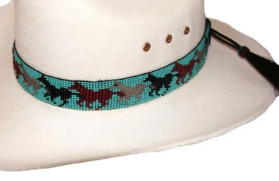 Running Horses Turquoise Beaded Horse Hair Tassel Hat Band