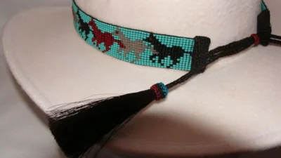 Running Horses Turquoise Beaded Horse Hair Tassel Hat Band