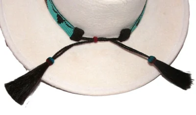 Turquoise Longhorn Beaded Horse Hair Tassel Cowboy Hat Band with tassels