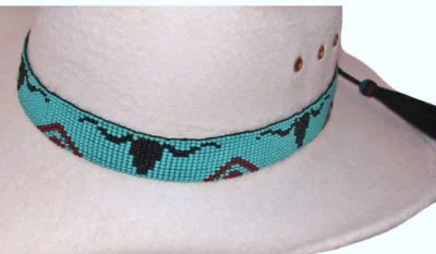 Turquoise Longhorn Beaded Horse Hair Tassel Cowboy Hat Band with tassels