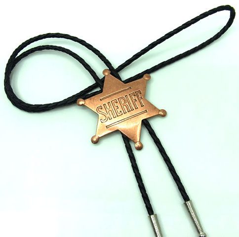 Gold Sheriff Badge Bolo Tie on white background
