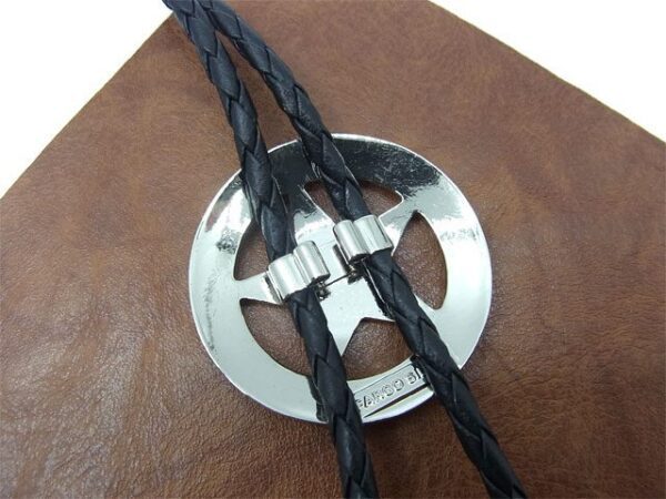 A Texas Ranger Silver Western Bolo Tie with a silver star on it.