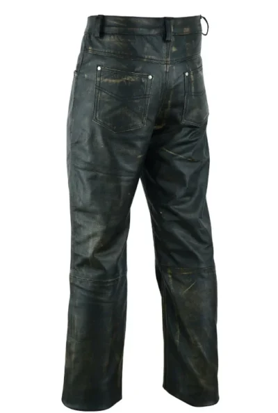 Men's 5 pocket Distressed Brown Leather Riding Pants <ul> <li>5-pocket pants</li> <li>naked cowhide leather</li> <li>loops for belt</li> <li>Size 32-48</li> </ul> •