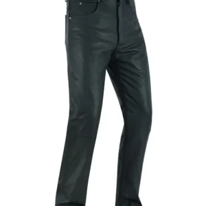 A pair of black leather pants.