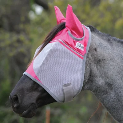 Pink Ribbon UV Rated Hot Pink Horse Fly Mask with Ears