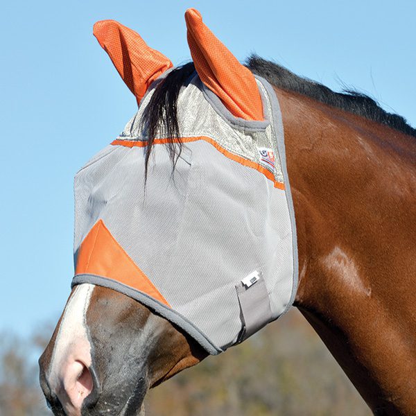 Animal Rescue Orange Crusader UV Horse Fly Mask With Ears