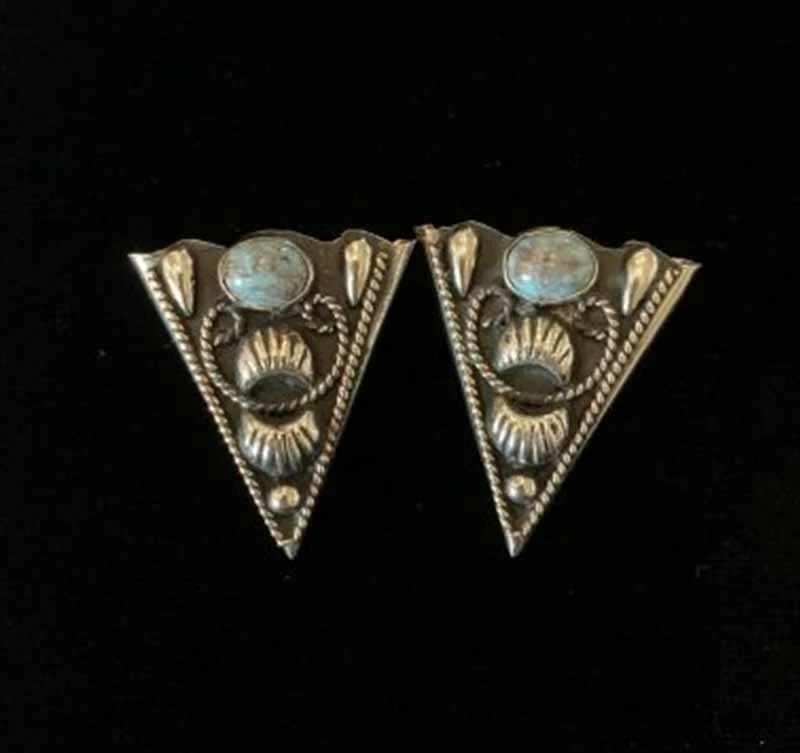 German silver Turquoise stone collar tips 1 Silver Turquoise stone Collar Tips