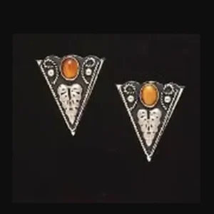 A pair of German Silver Tiger Eye Collar Tips