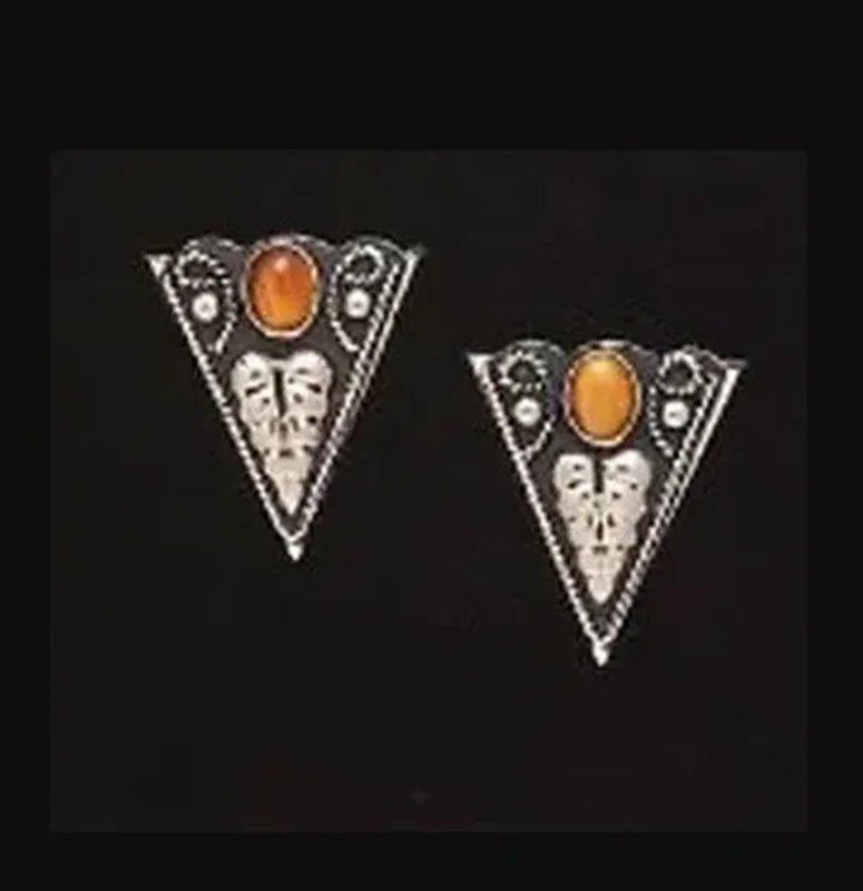 German Silver Tiger Eye Collar Tips 1 A pair of German Silver Tiger Eye Collar Tips