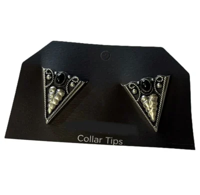 German Silver Onyx Vine Collar Tips