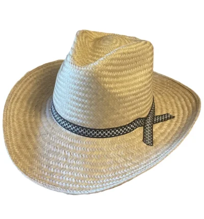Adult Economy Palm Pinch Front Cowboy Hat <ul style="list-style: square inside none;"> <li>Crown: 4-1/2"</li> <li>Brim: 3-1/2"</li> <li>hat sizes only</li> </ul> •