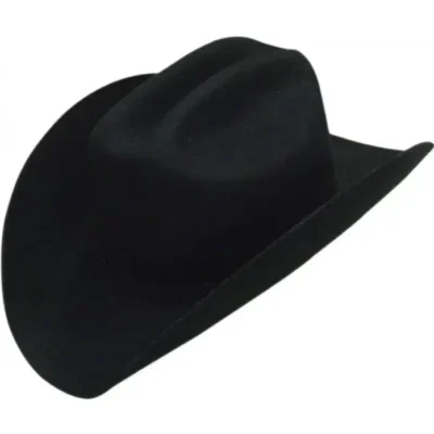 Adult 100% Black Wool Felt Traditional Cowboy Hat <ul> <li>Seamless edges</li> <li>silver buckle hat band</li> </ul> •