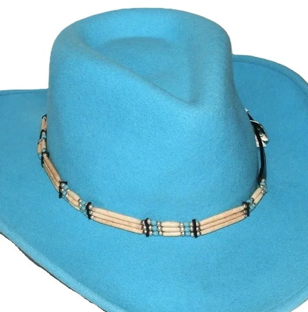 Black Leather Turquoise Beaded - Bone Hat Band - Silver Buckle - USA Made 3 Black Leather Turquoise Beaded - Bone Hat Band - Silver Buckle - USA Made - Image 3