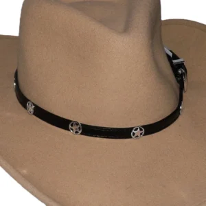 silver western star black leather cowboy hat band