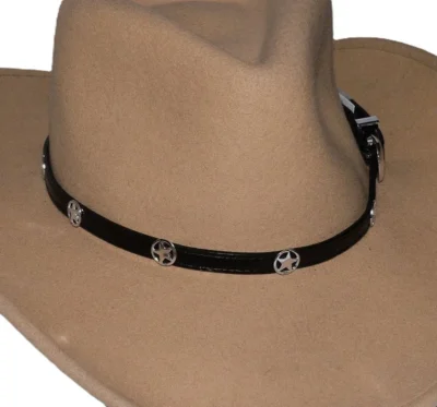 silver western star black leather cowboy hat band