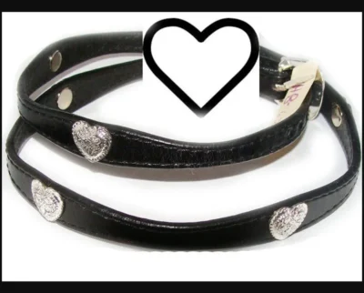 <div class="qsc-html-content"> Silver Hearts Black leather Cowboy hat band <ul style="list-style: inside none square;"> <li>Heart conchos</li> <li>Sliver plated</li> <li>Fits up to 25"</li> <li>MADE IN THE U.S.A</li> </ul> </div> Ships approximately 5-9 business days. •