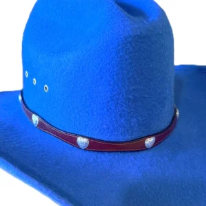 leather heart cowboy hat band with silver buckle