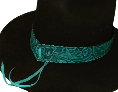 wide band turquoise tooled leather cowboy hat band