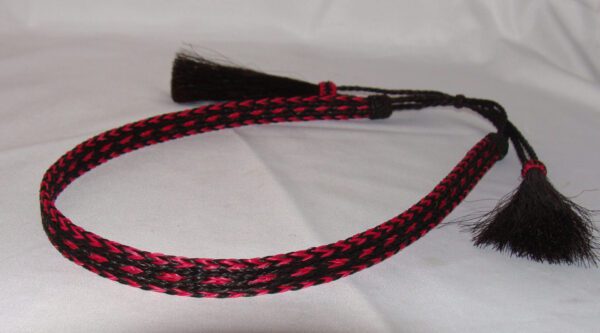 A USA MADE 1/2" Black & Hot Pink 3 Strand Horse Hair Hat Band with tassels.