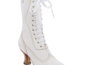 A white Jasmine Nectar Leather Womens Victorian Frontier Boots lace up boot.