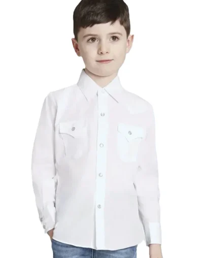 Kids white pearl snap western shirt