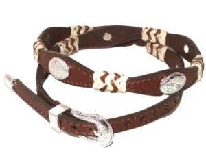 brown leather silver concho rawhide cowboy hat band